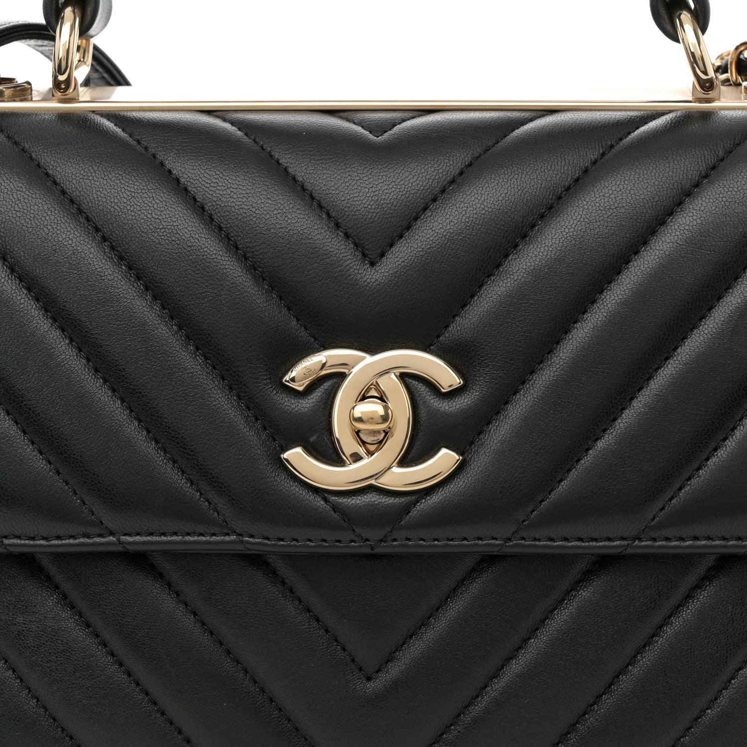 Lambskin Chevron Quilted Small Trendy CC Dual Handle Flap Bag Black