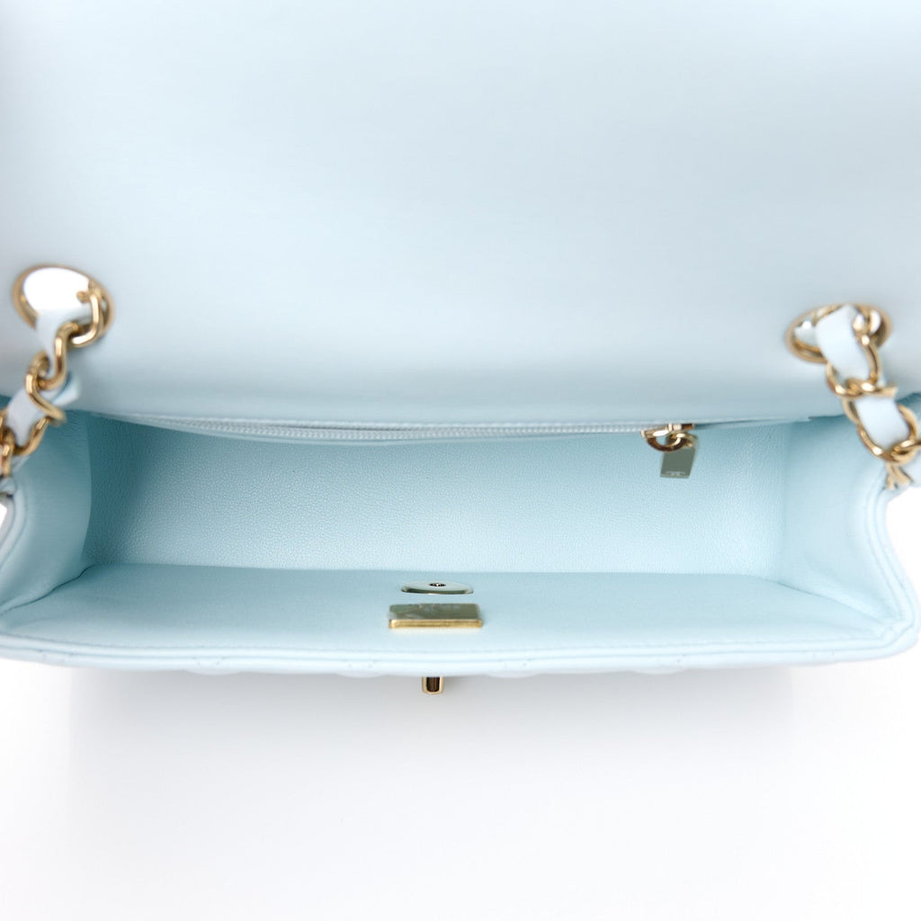 Lambskin Quilted Mini Rectangular Flap Light Blue