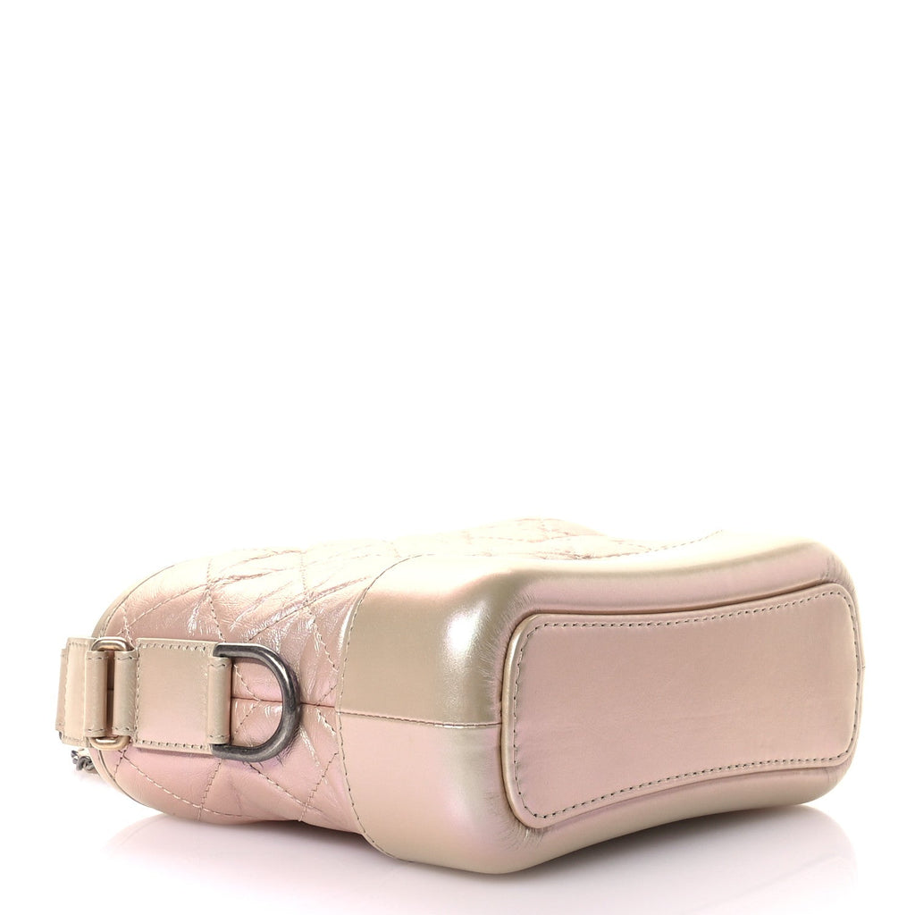 Iridescent Aged Calfskin Quilted Small Gabrielle Hobo Light Pink