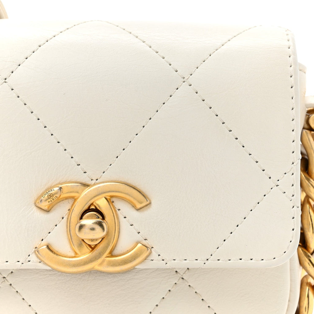 Calfskin Quilted Mini Framing Chain Bag White