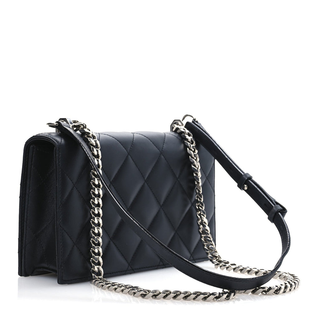 Lambskin Quilted Graffiti Knuckle Shoulder Bag Black
