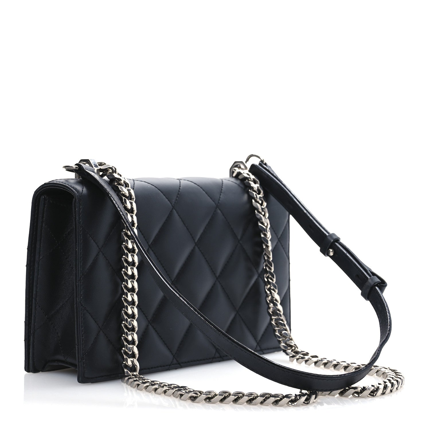 Lambskin Quilted Graffiti Knuckle Shoulder Bag Black