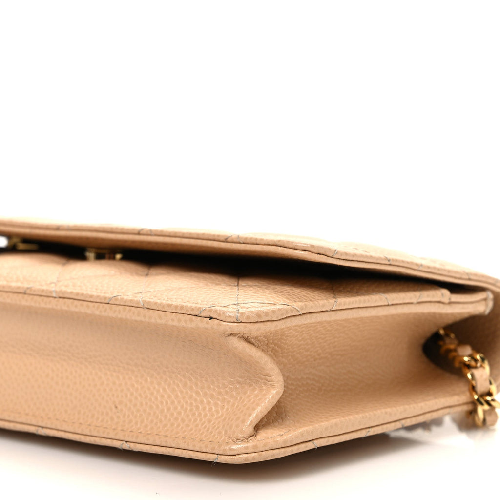 Caviar Quilted Wallet on Chain WOC Beige