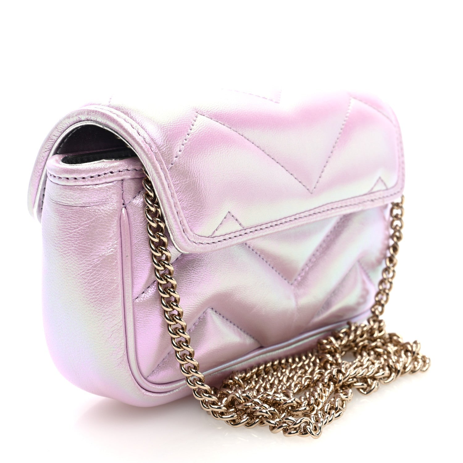 Iridescent Nappa Chevron Matelasse Super Mini GG Marmont Shoulder Bag Iridescent Escape Pink