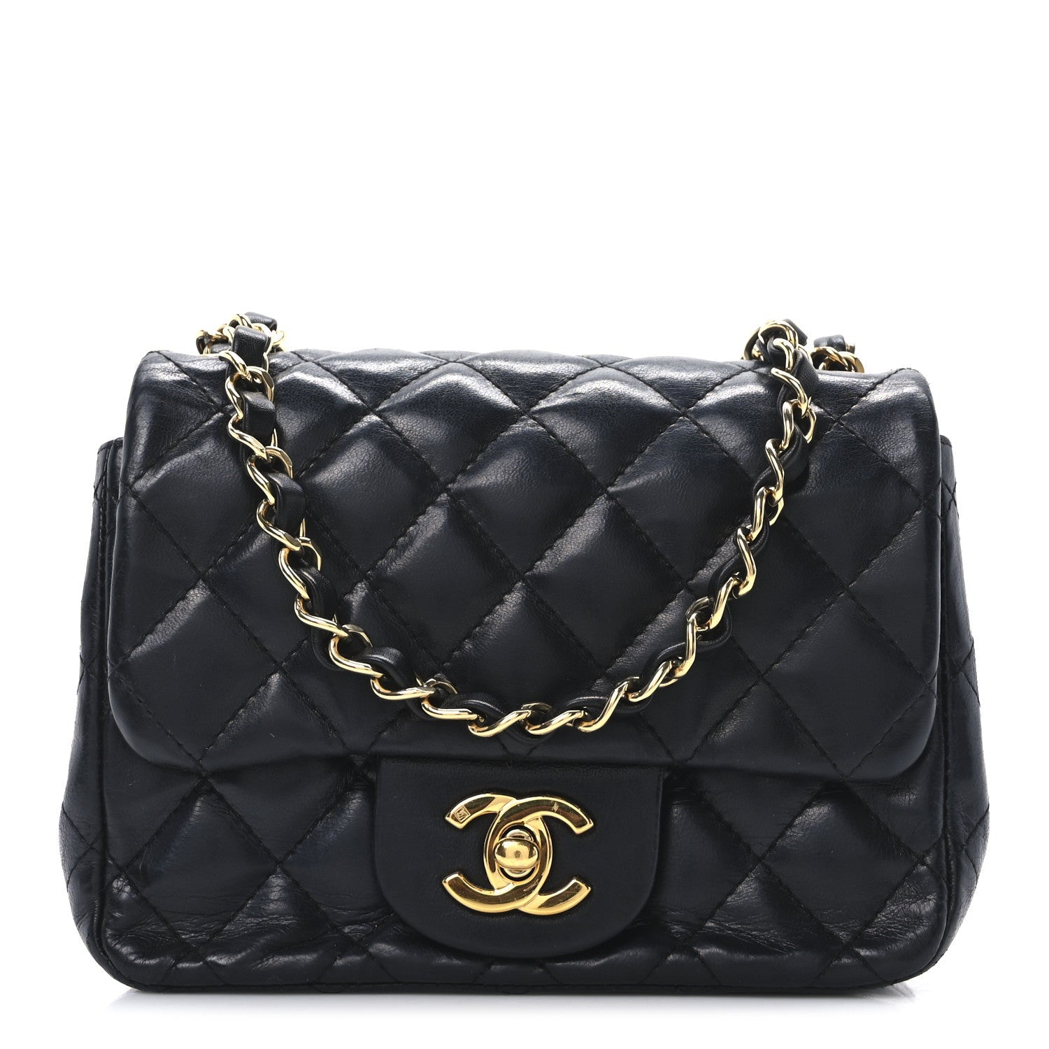 Lambskin Quilted Mini Square Flap Black