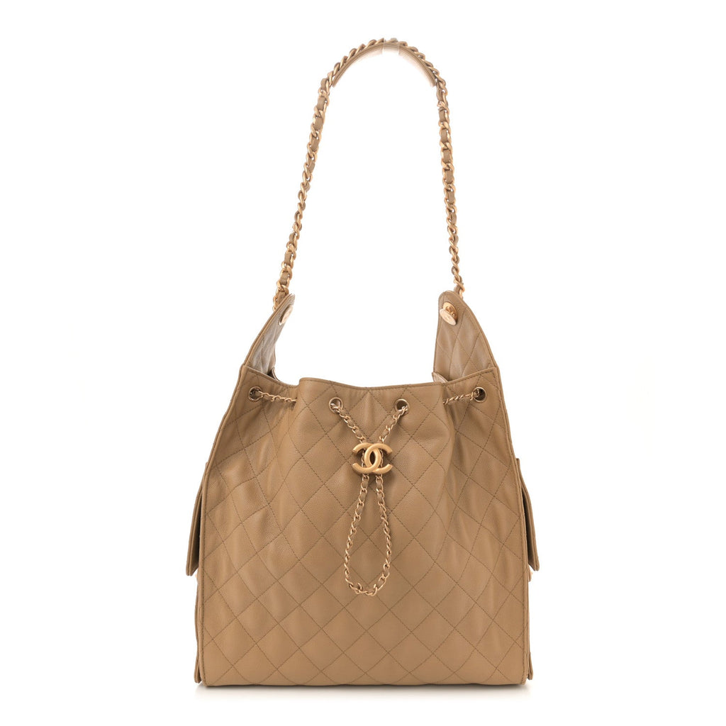 Caviar Quilted Medium Chanel 25 Handbag Dark Beige
