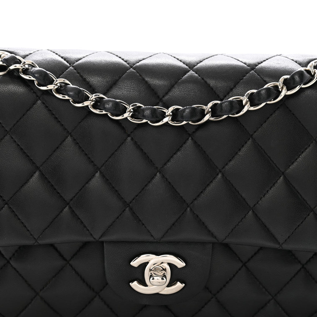 Lambskin Quilted Medium Double Flap Black