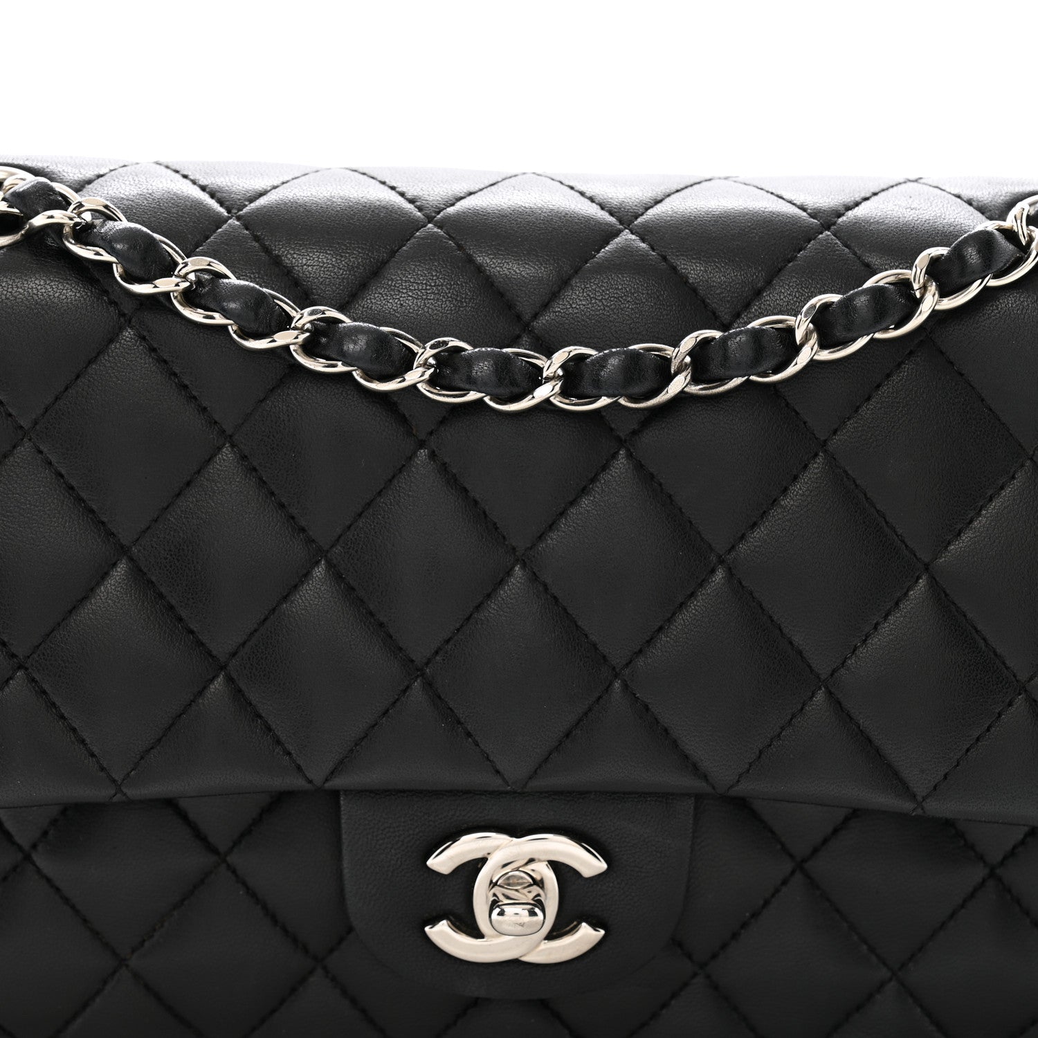 Lambskin Quilted Medium Double Flap Black