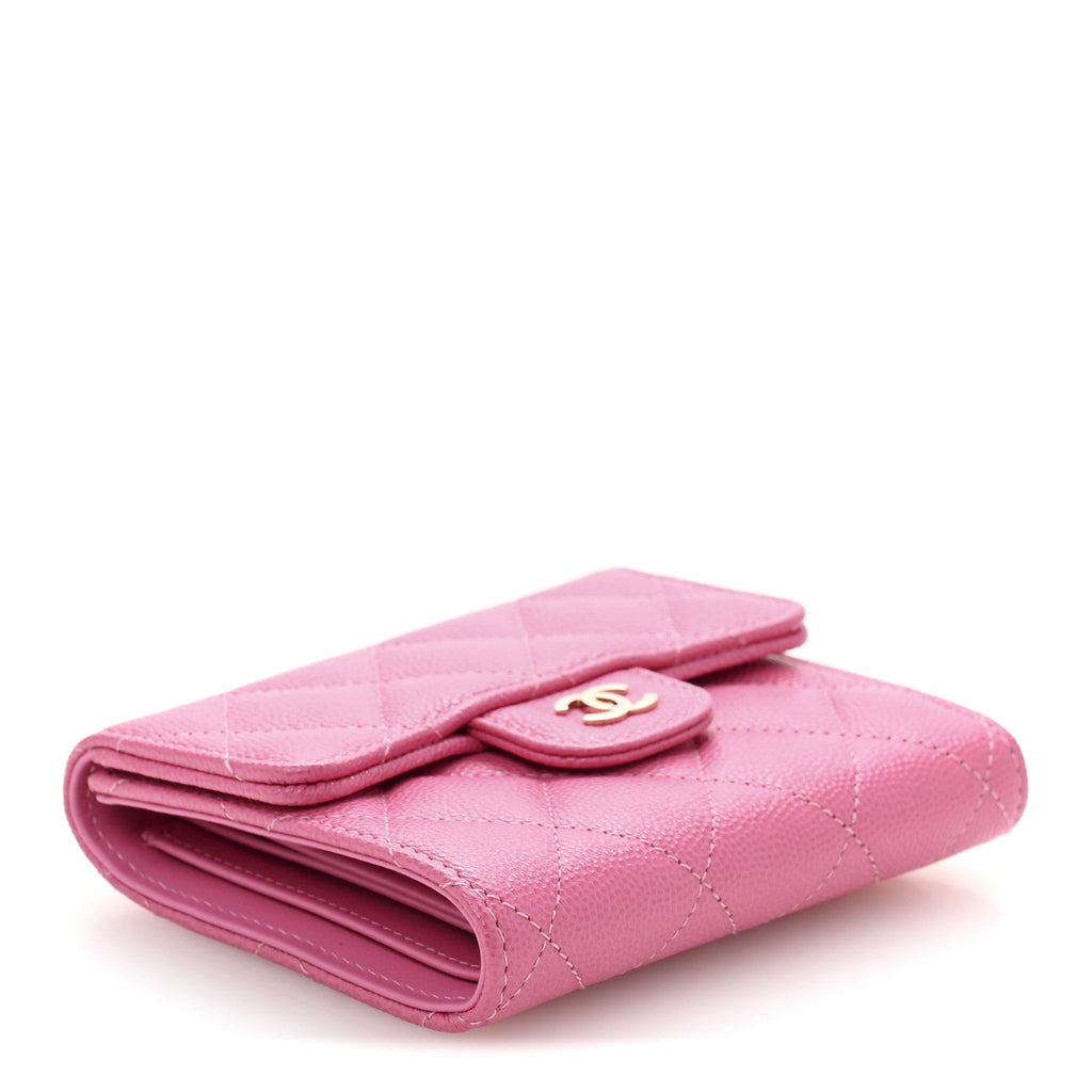 Caviar Quilted Compact Flap Wallet Pink