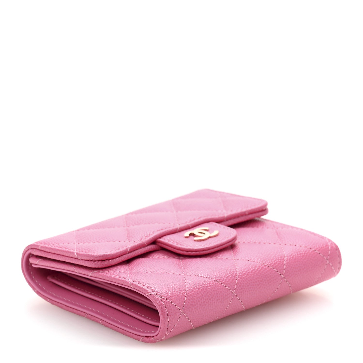 Caviar Quilted Compact Flap Wallet Pink