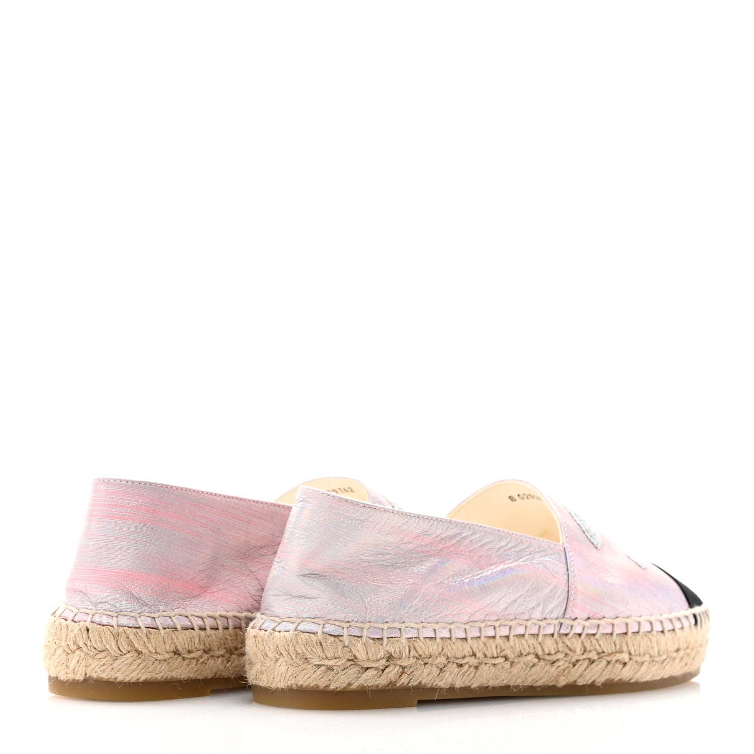 Laminated Lambskin Grosgrain Embroidered CC Espadrilles 39 Pink Silver Black