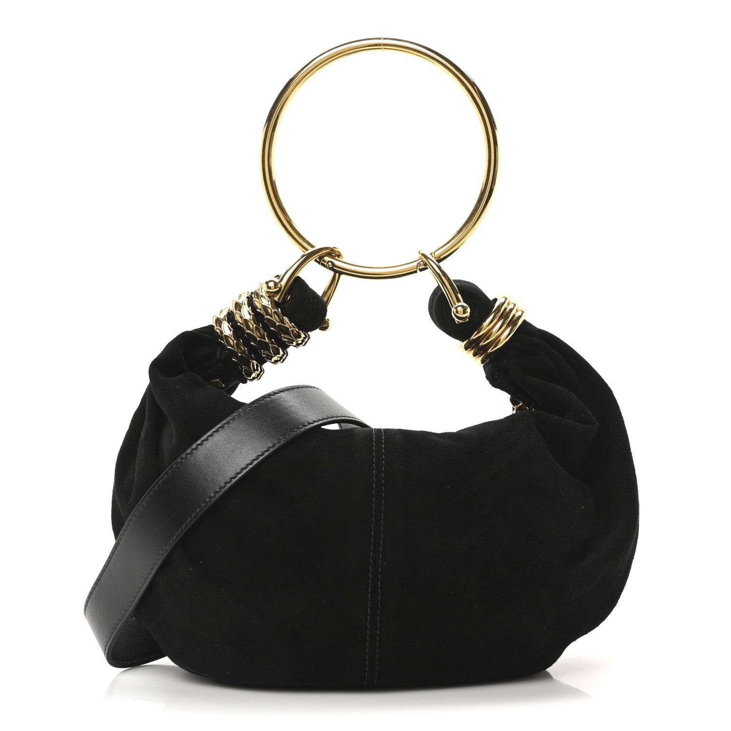 Suede Calfskin Small Snake Bracelet Hobo Bag Black