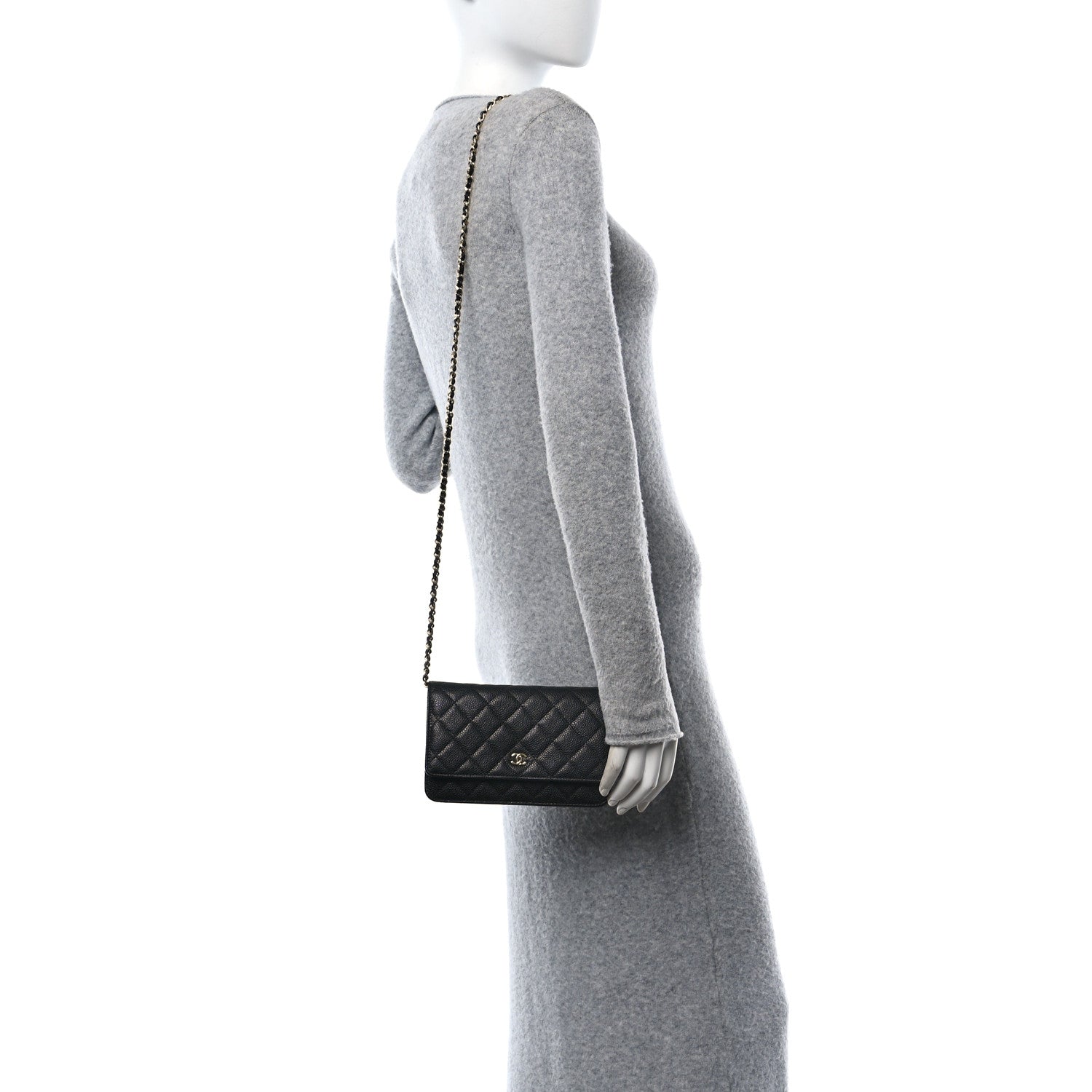 Caviar Quilted Wallet on Chain WOC Black
