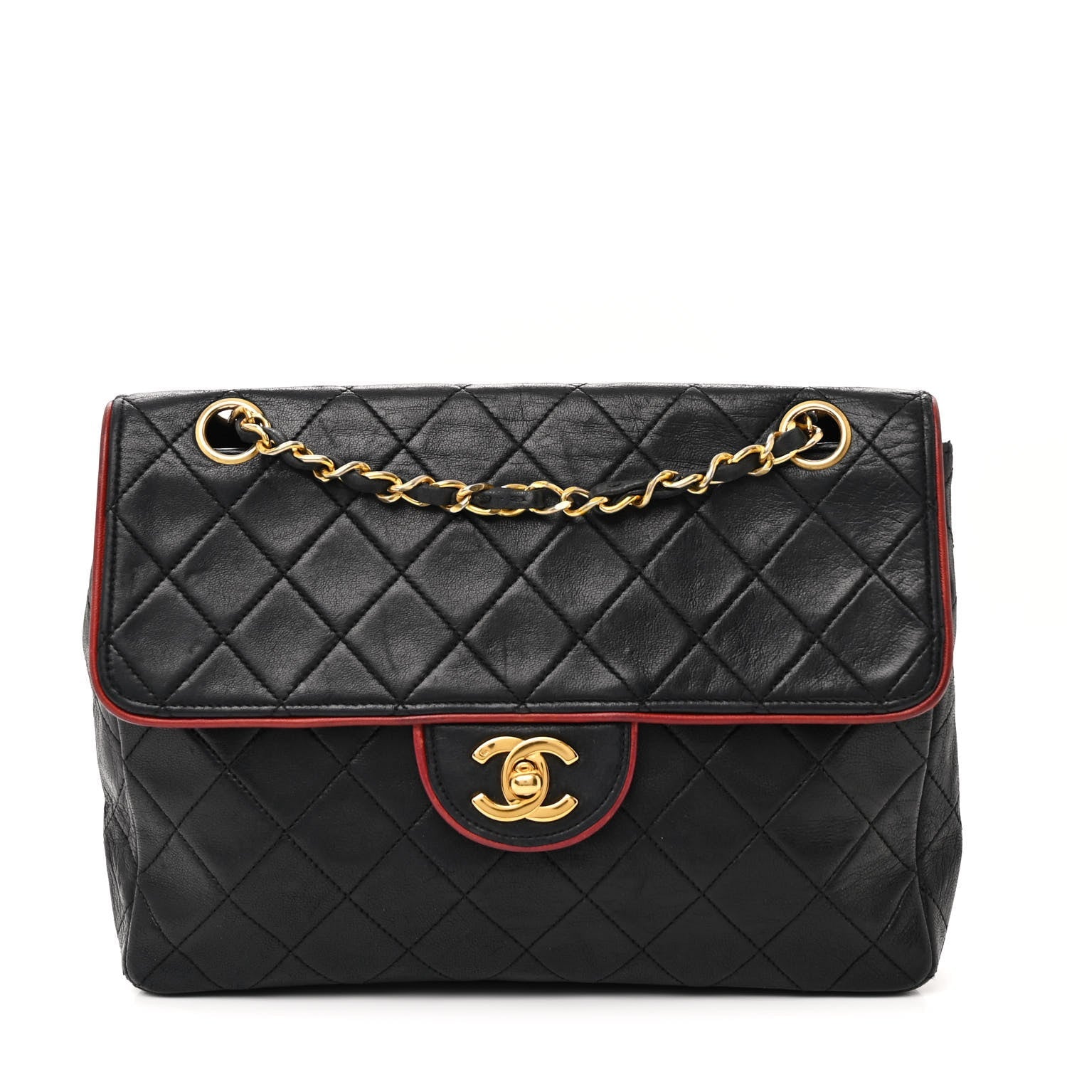Lambskin Quilted Bi-Color Small Single Flap Black