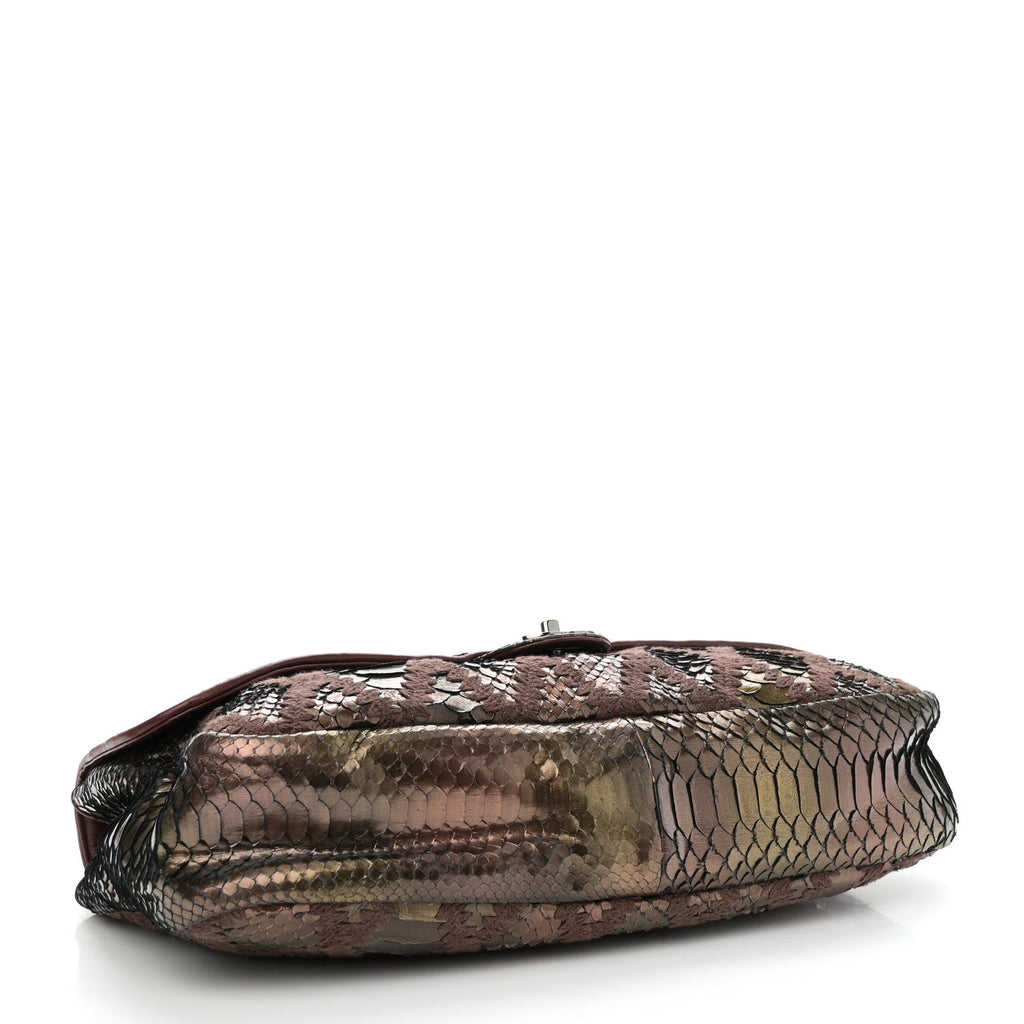 Metallic Snakeskin Crochet Soft and Chain Maxi Flap Burgundy Multicolor