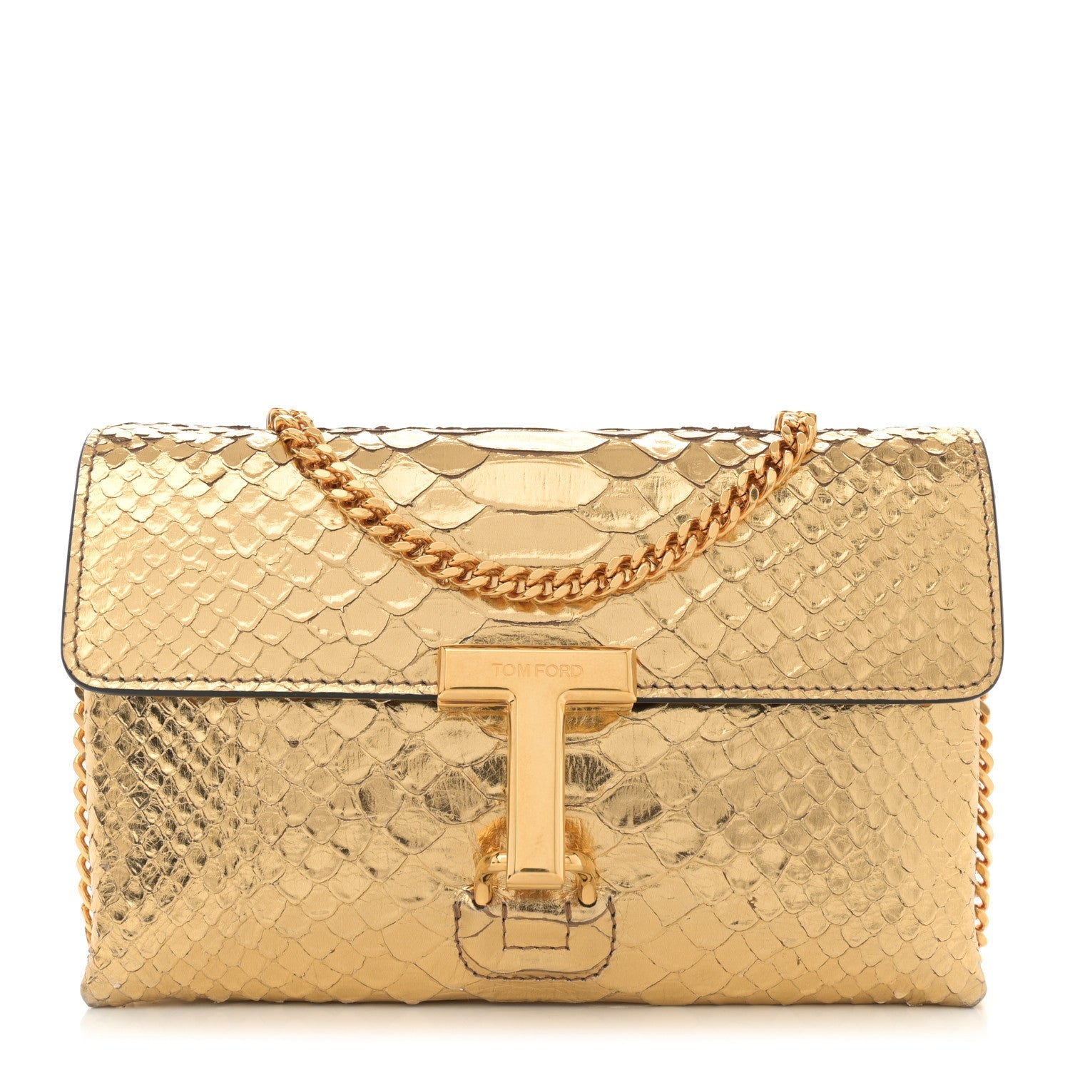 Laminated Snakeskin Embossed Mini Monarch Bag Dark Gold