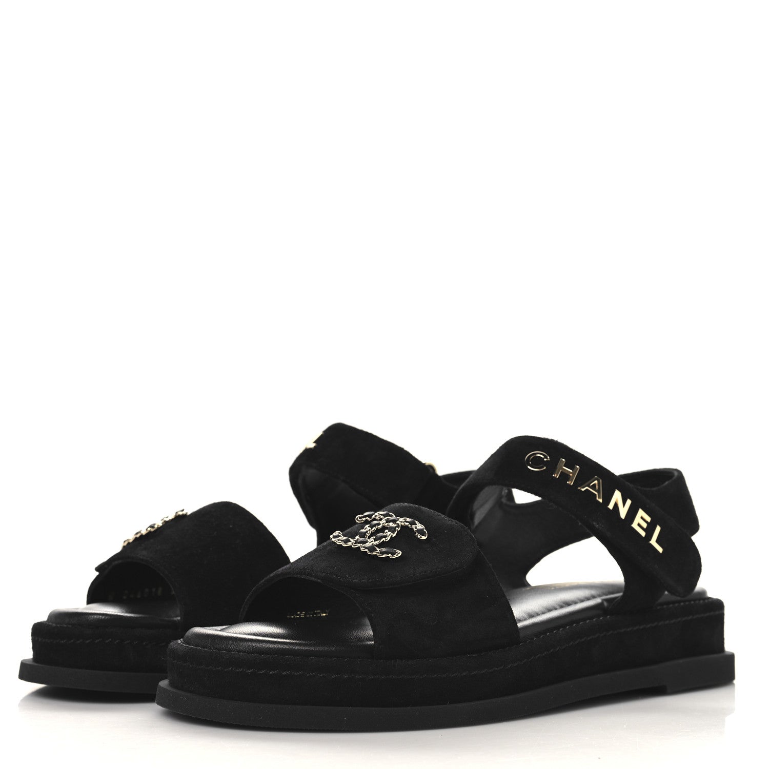 Suede Calfskin Dad Sandals 39 Black