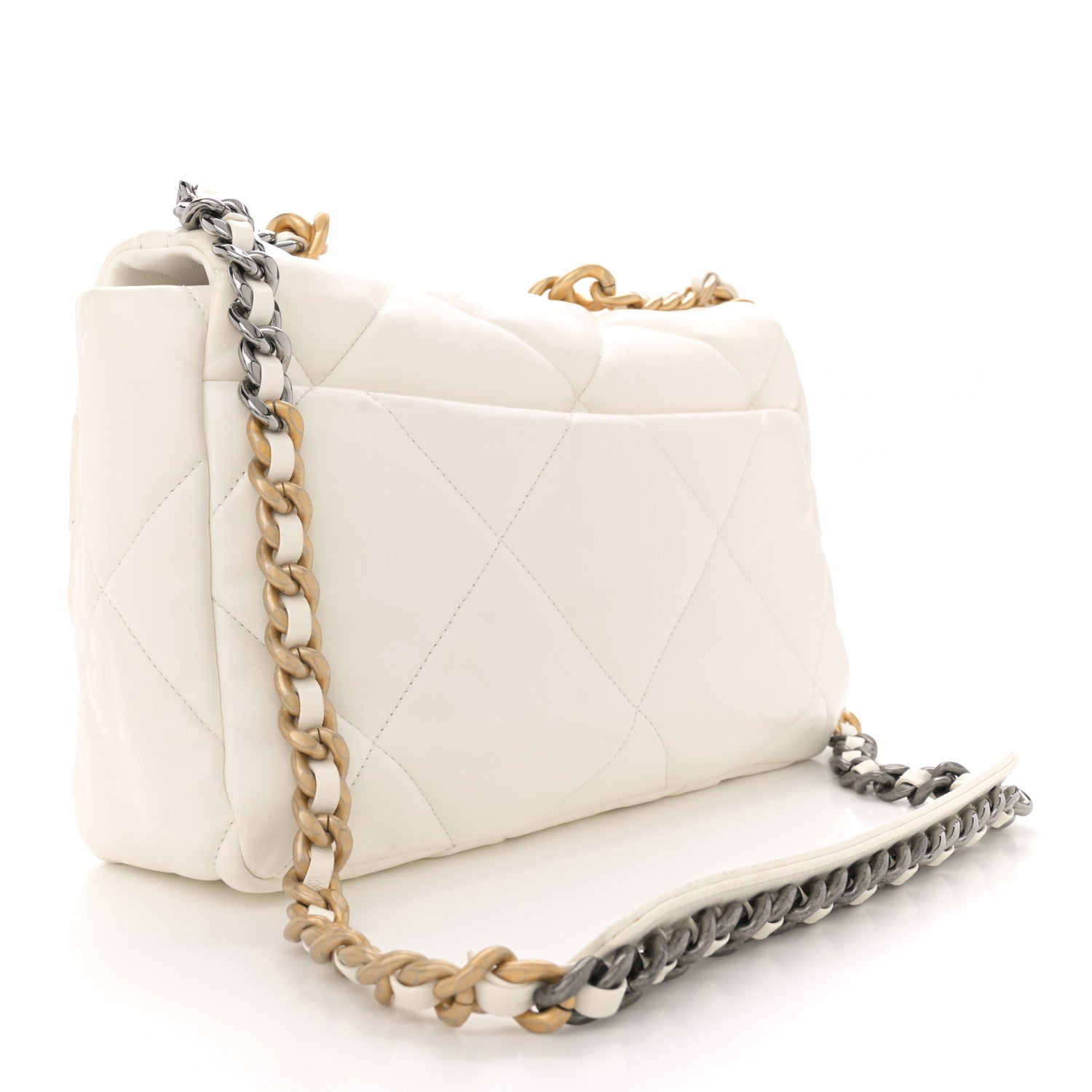 Goatskin Quilted Large Chanel 19 Flap White