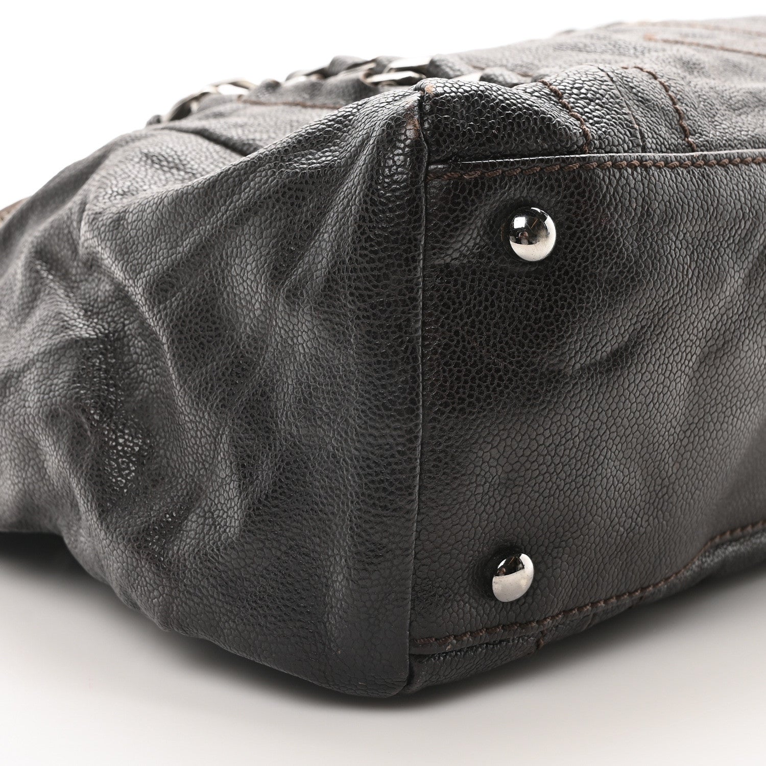 Glazed Caviar Modern Chain Tote Brown