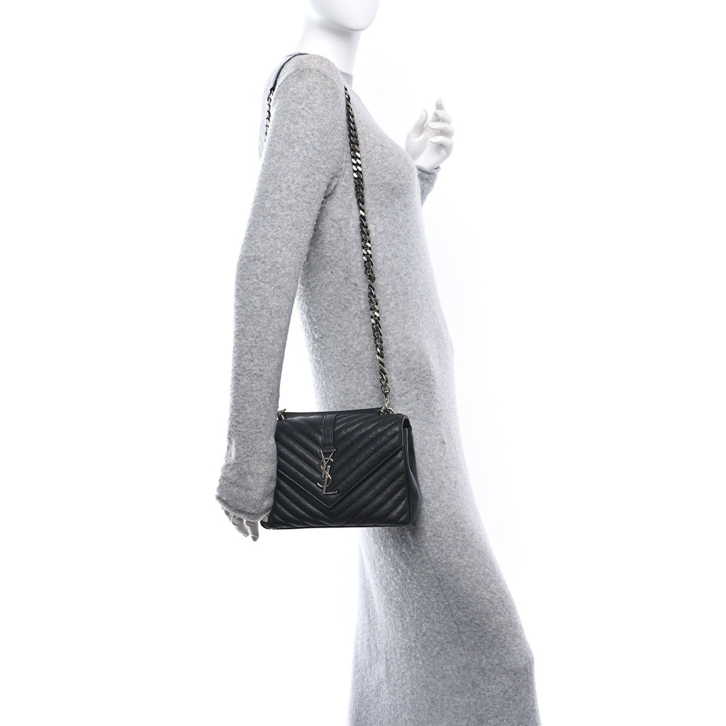 Sheepskin Matelasse Chevron Monogram Medium College Bag Black