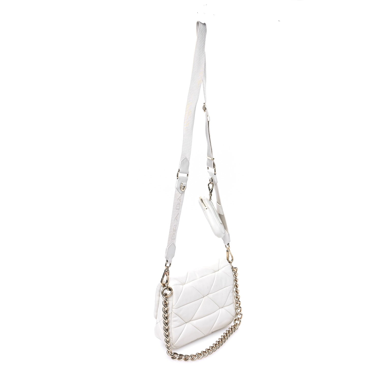 Nappa Re-Nylon Triangle Quilted Patchwork System Flap Shoulder Bag White