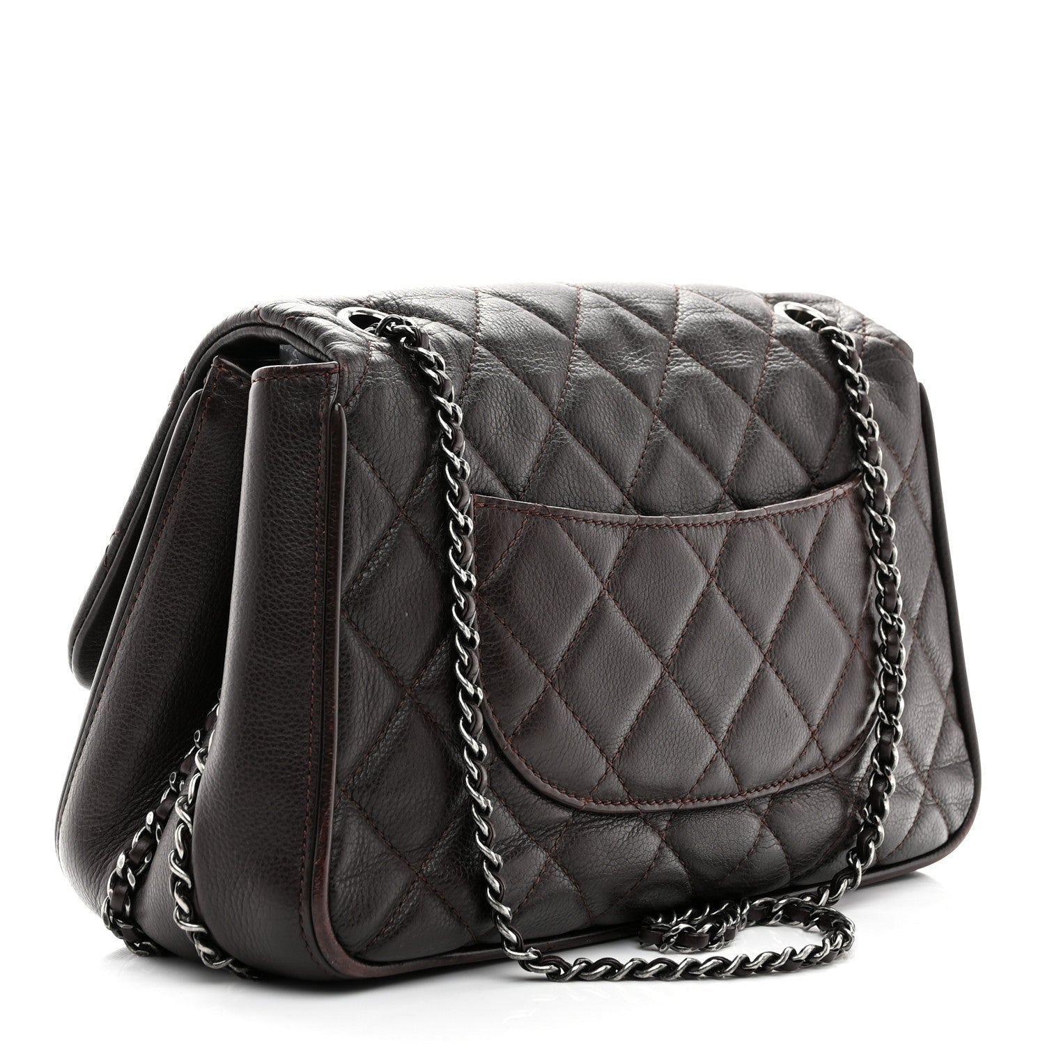 Calfskin Quilted Medium Frame in Chain Flap Brown