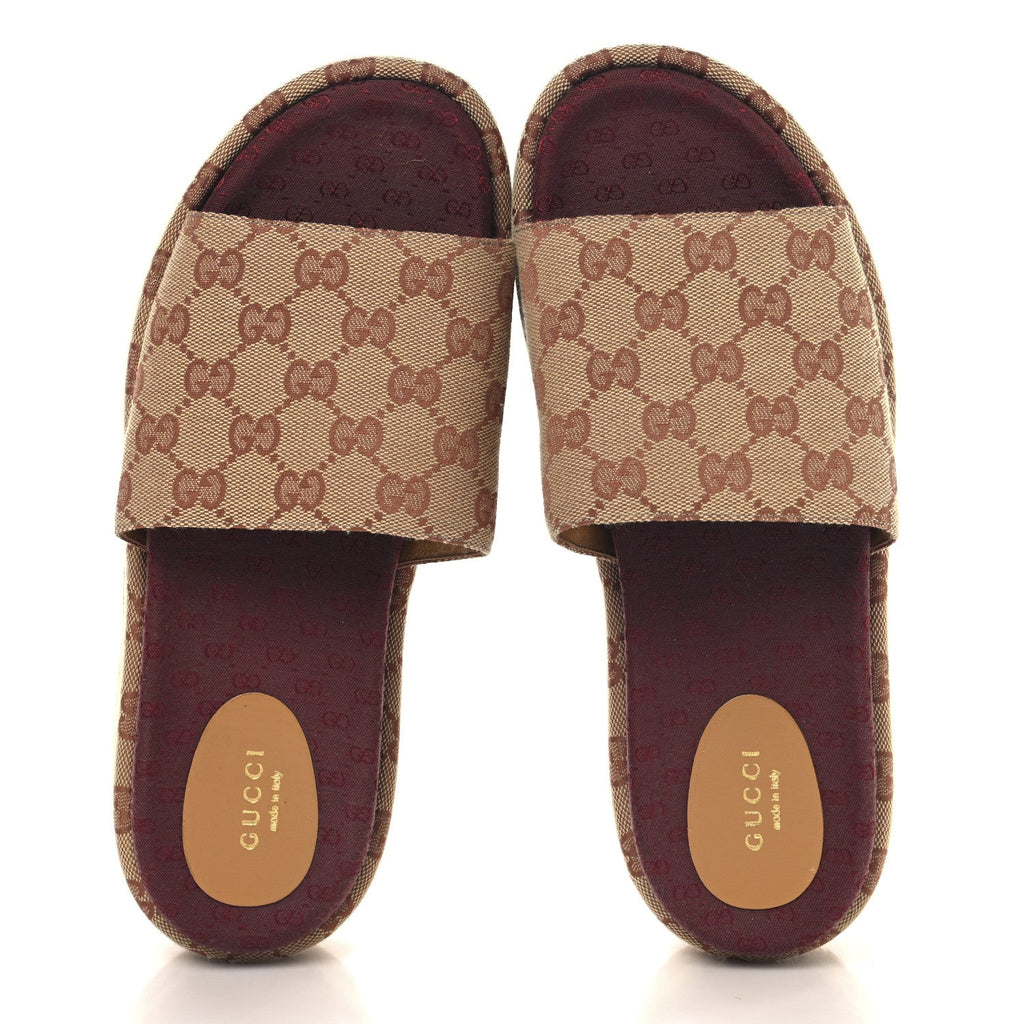 Canvas GG Monogram Angelina Platform Slide Sandals 40 Beige Ruggine