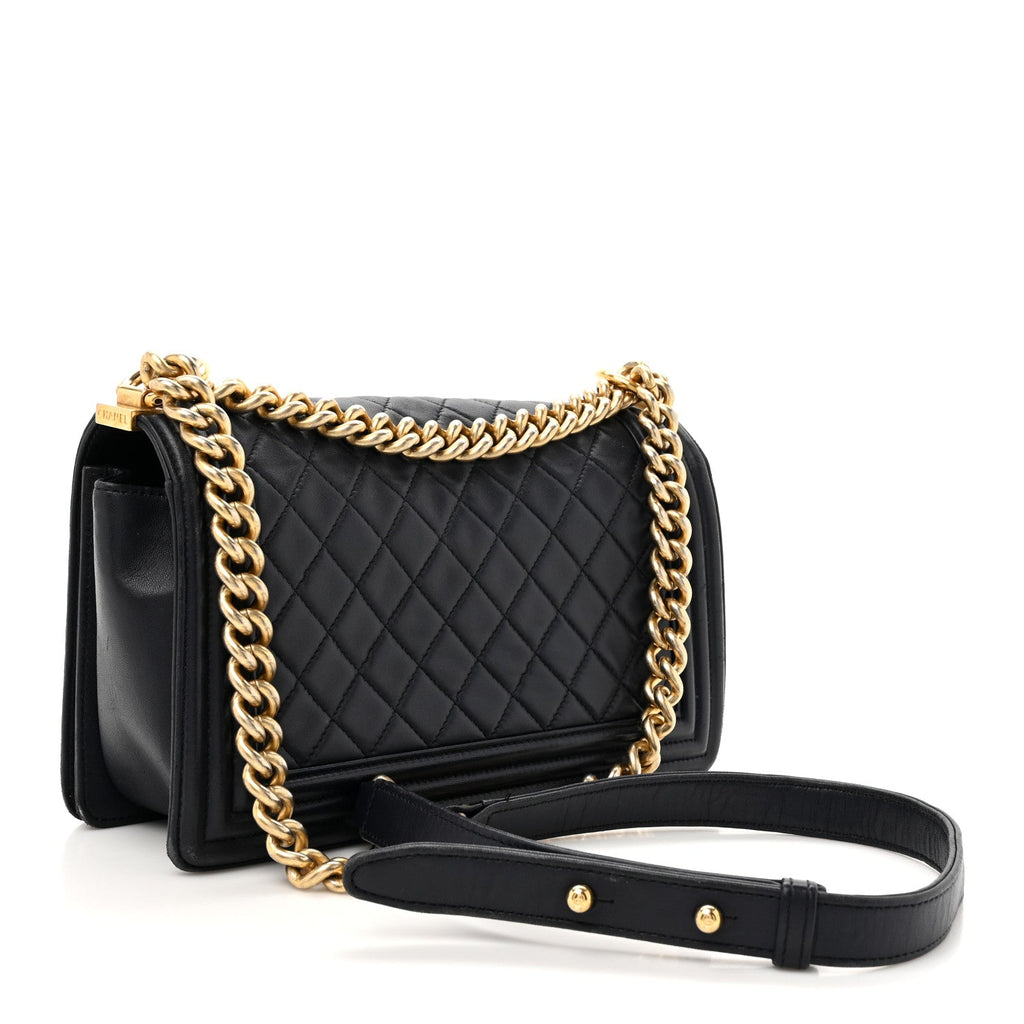 Lambskin Quilted Medium Boy Flap Dark Navy