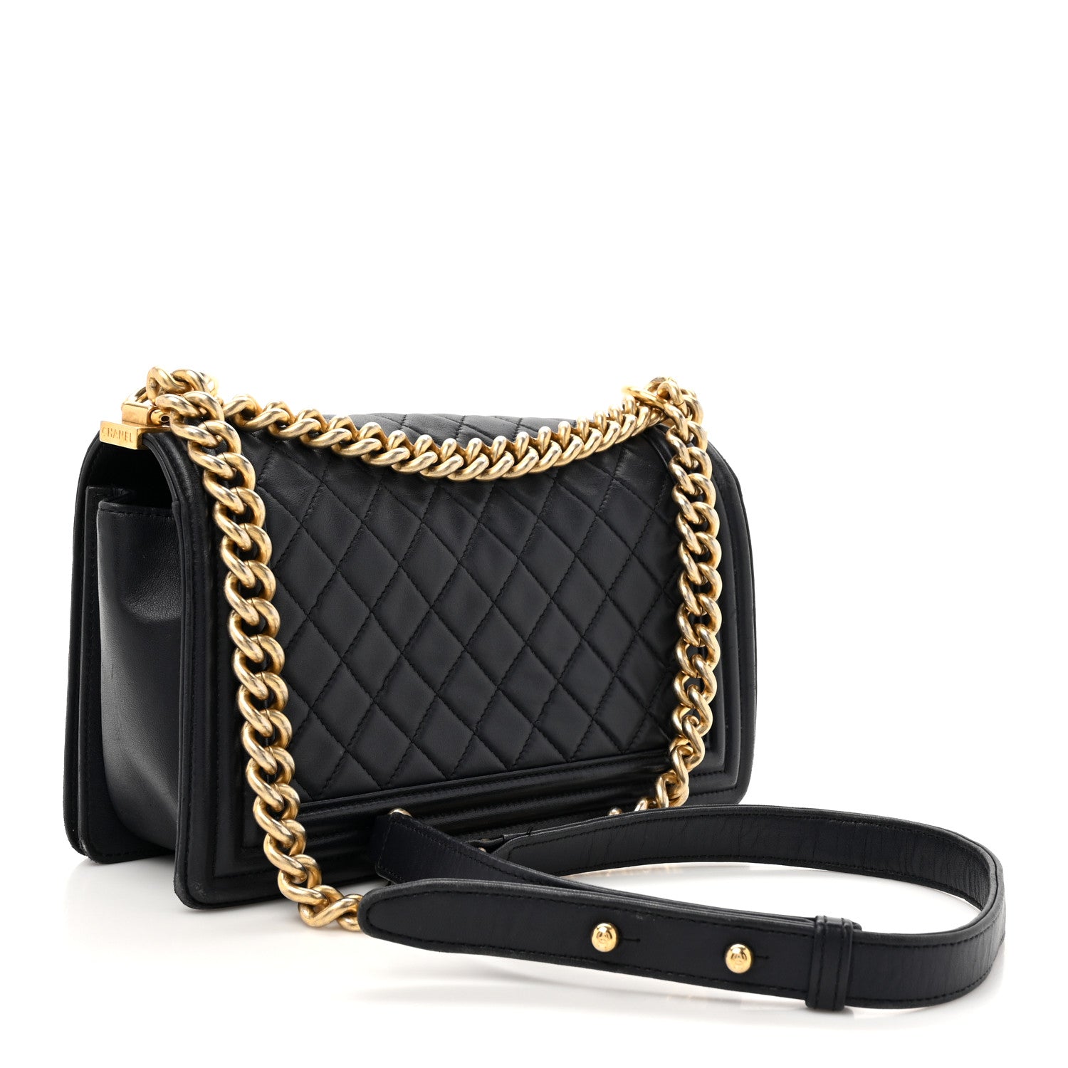 Lambskin Quilted Medium Boy Flap Dark Navy