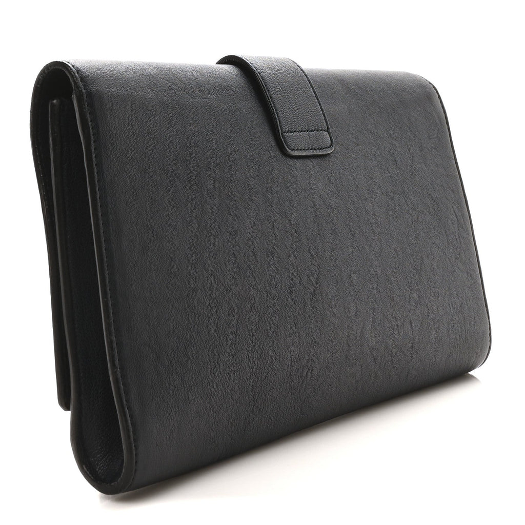 Textured Calfskin Classic Y Ligne Clutch Navy Blue