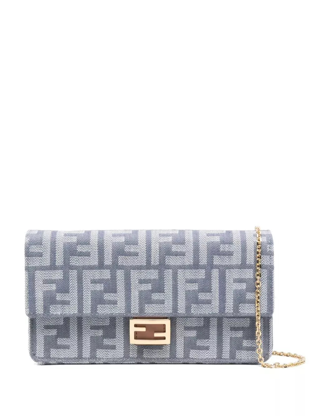 denim-effect ff jacquard baguette wallet on chain