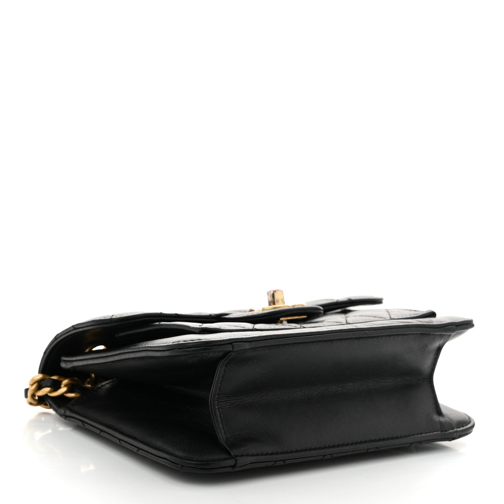 Aged Calfskin Quilted Double You Mini Flap Black