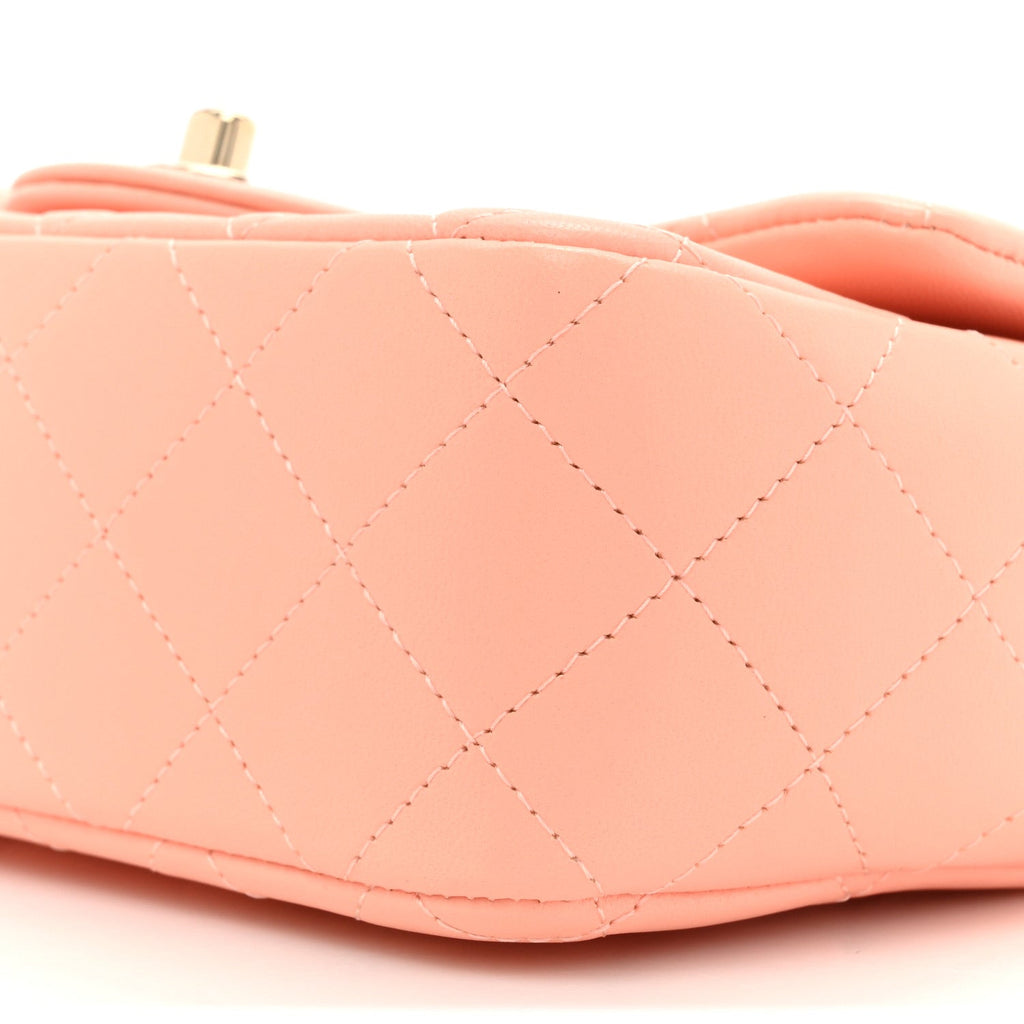 Lambskin Quilted Mini Rectangular Flap Light Orange