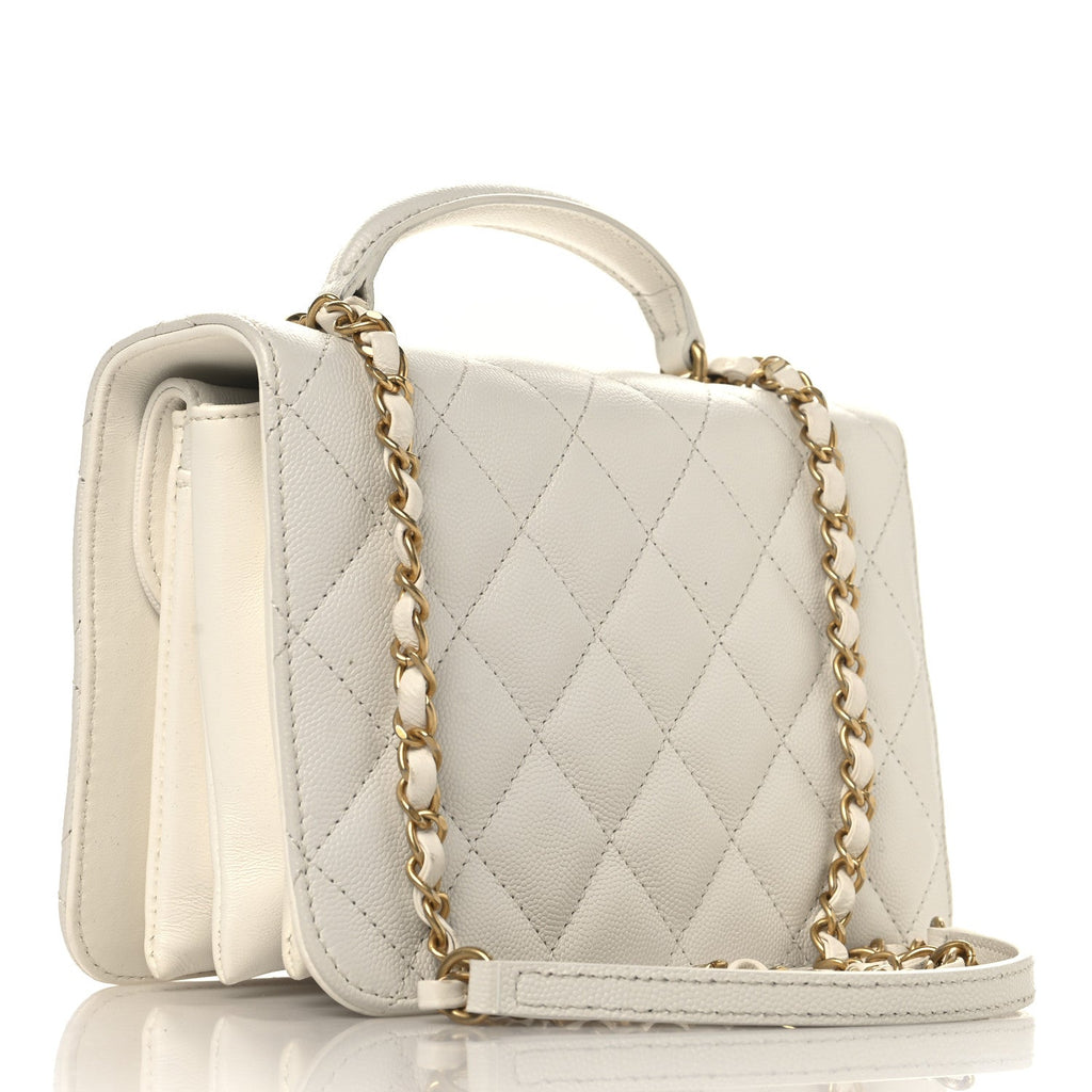 Caviar Quilted Mini Top Handle Flap White