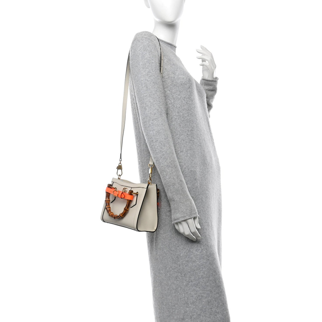 Wonka Grain Calfskin Mini Diana Tote Bag Mystic White Orange Fluo