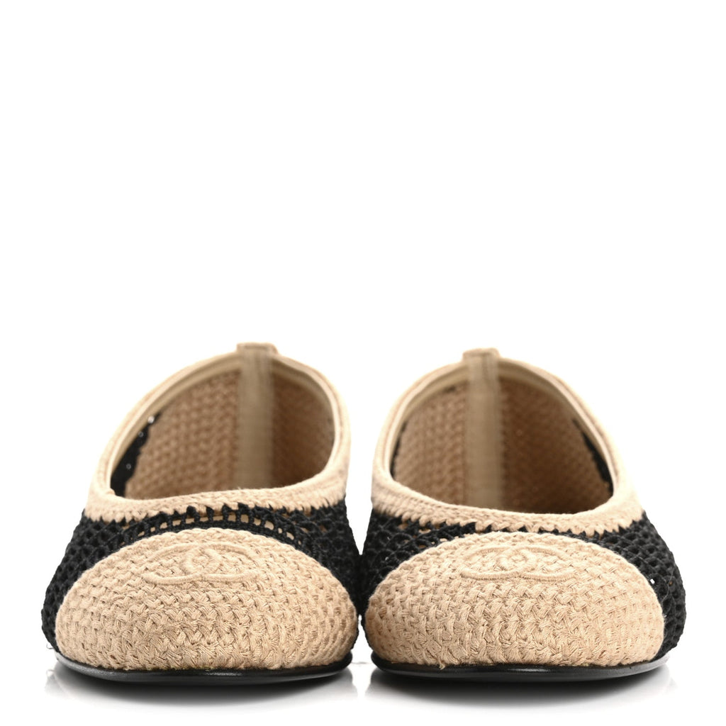 Raffia Cap Toe Ballerina Flats 38.5 Black Beige