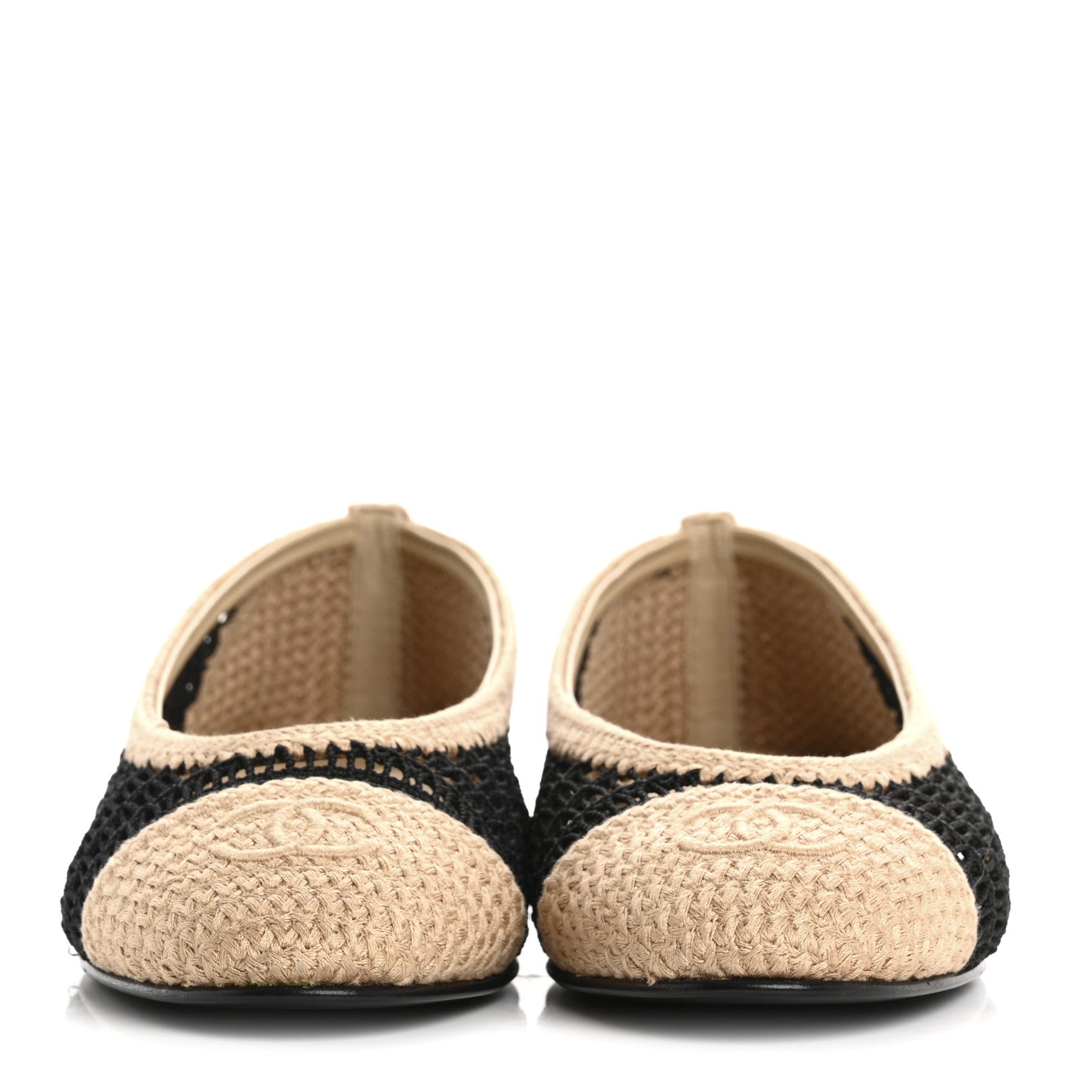 Raffia Cap Toe Ballerina Flats 38.5 Black Beige