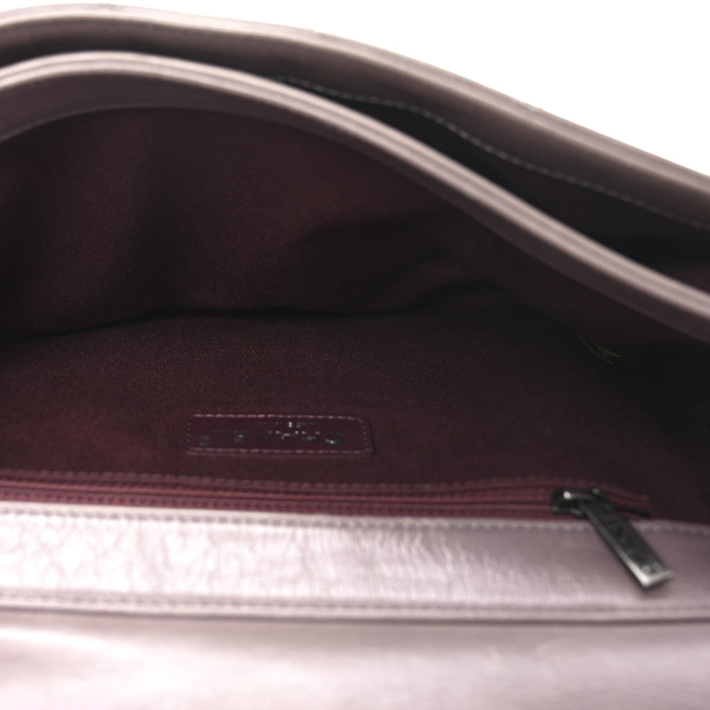Glazed Calfskin Quilted Large Perfect Edge Flap Light Pink