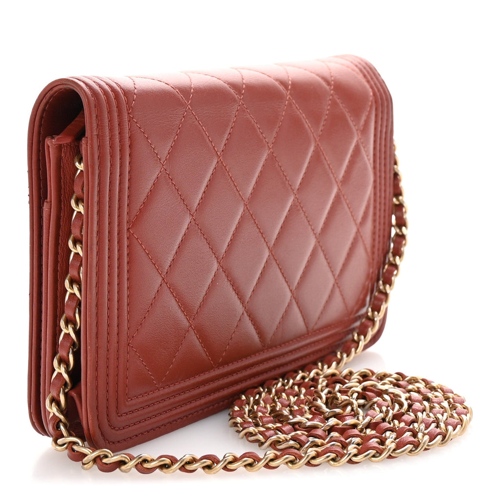 Calfskin Quilted Boy Wallet On Chain WOC Red
