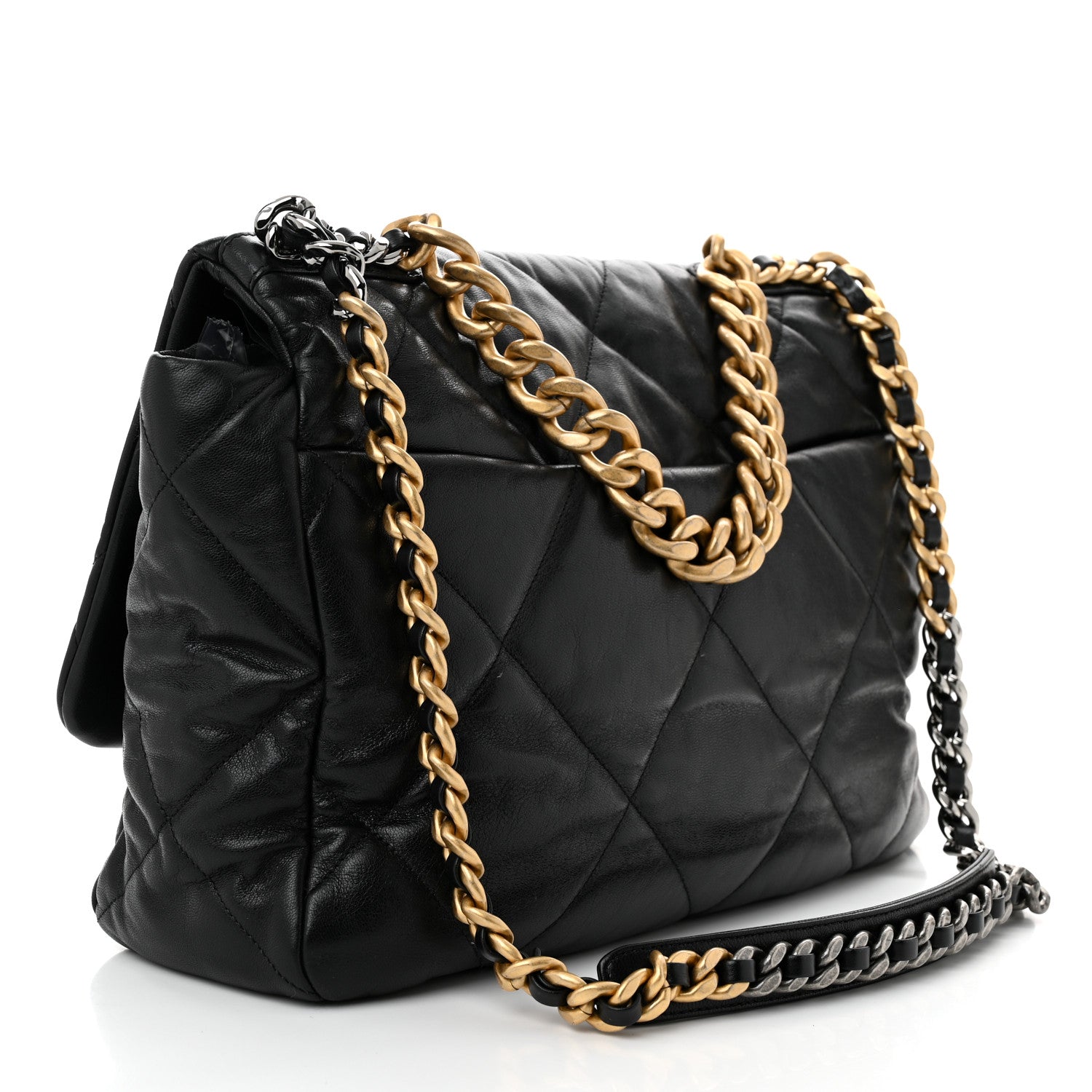 Goatskin Quilted Maxi Chanel 19 Flap Black