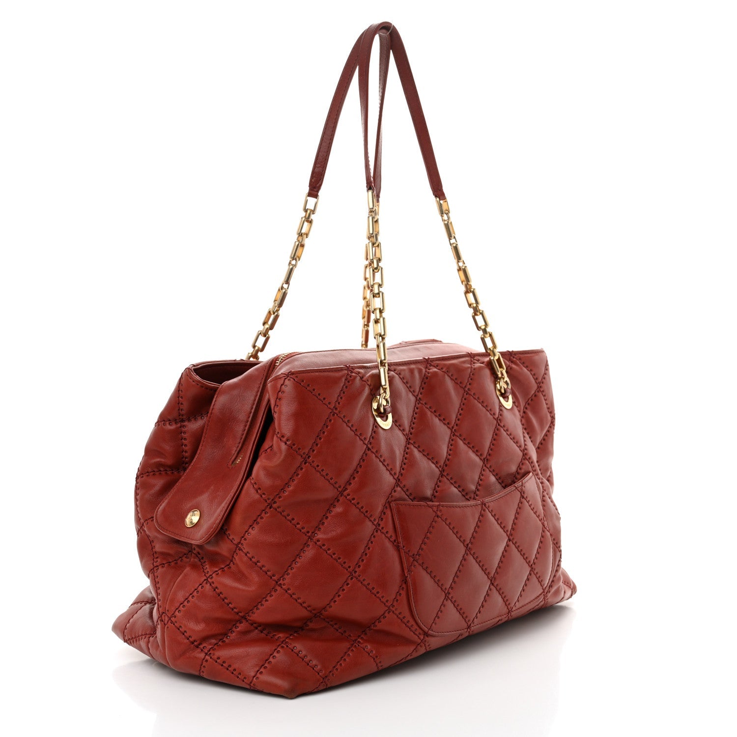 Calfskin Quilted Medium Retro Chain Tote Red