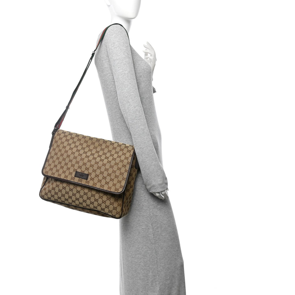 Monogram Web Medium Flap Messenger Beige Dark Brown
