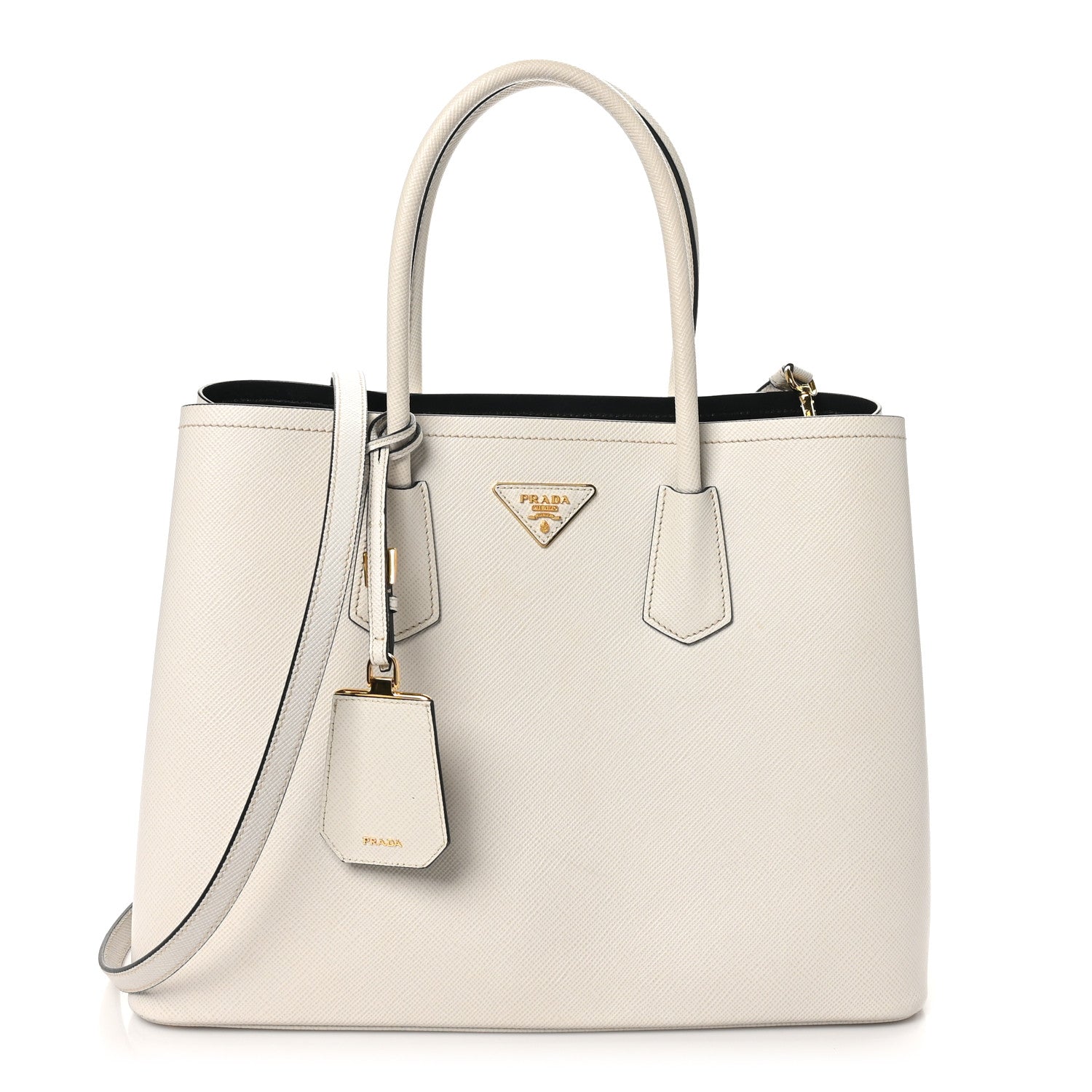 Saffiano Cuir Medium Double Bag Talco Black