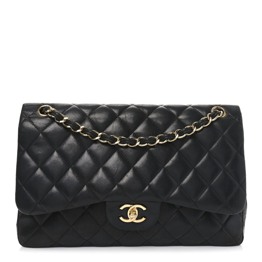 Lambskin Quilted Jumbo Double Flap Black