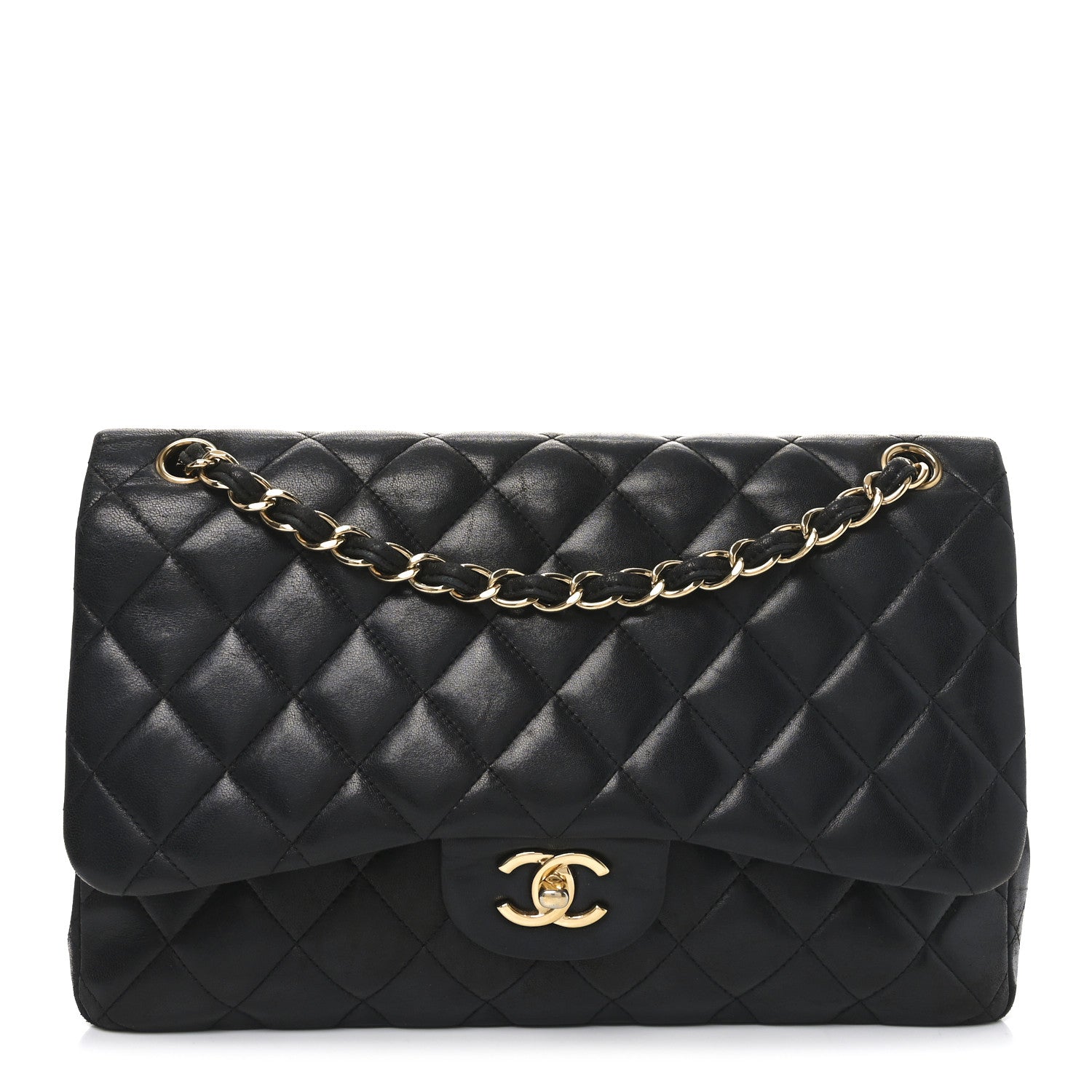 Lambskin Quilted Jumbo Double Flap Black