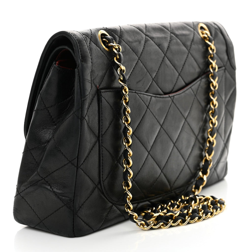 Lambskin Quilted Small Double Flap Black