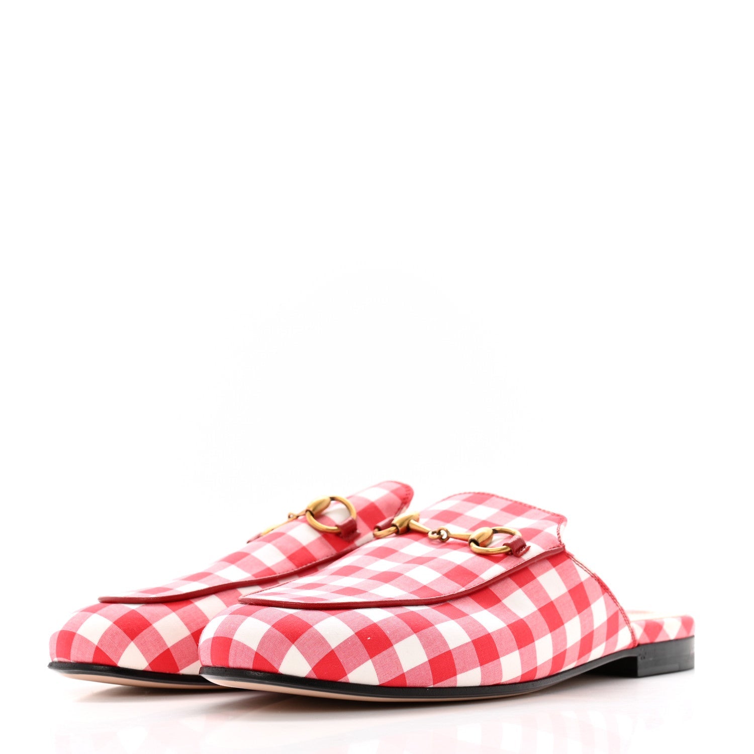 Cotton Gingham Womens Princetown Slippers 36.5 White Red
