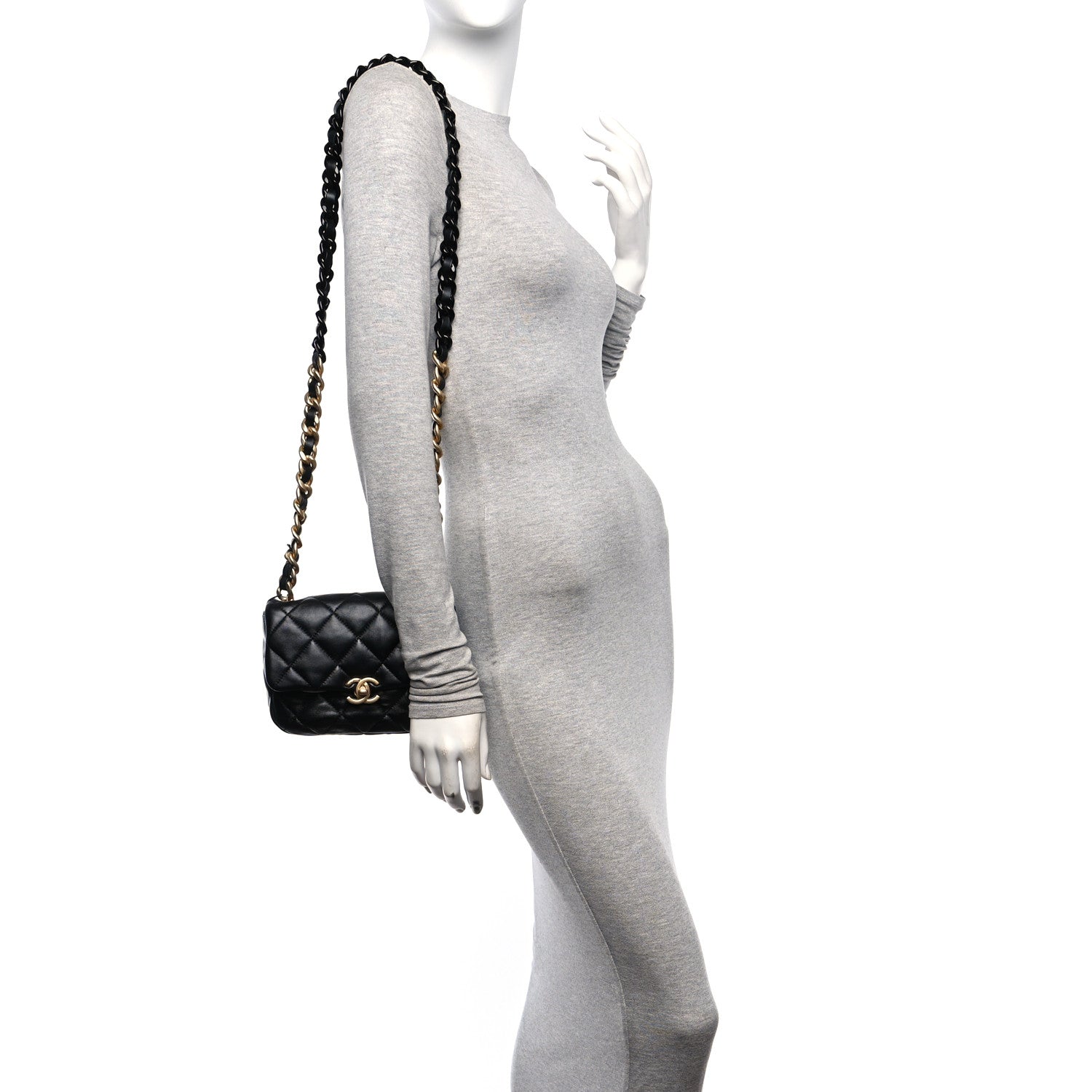 Lambskin Quilted Mini Lacquered Chain Flap Black