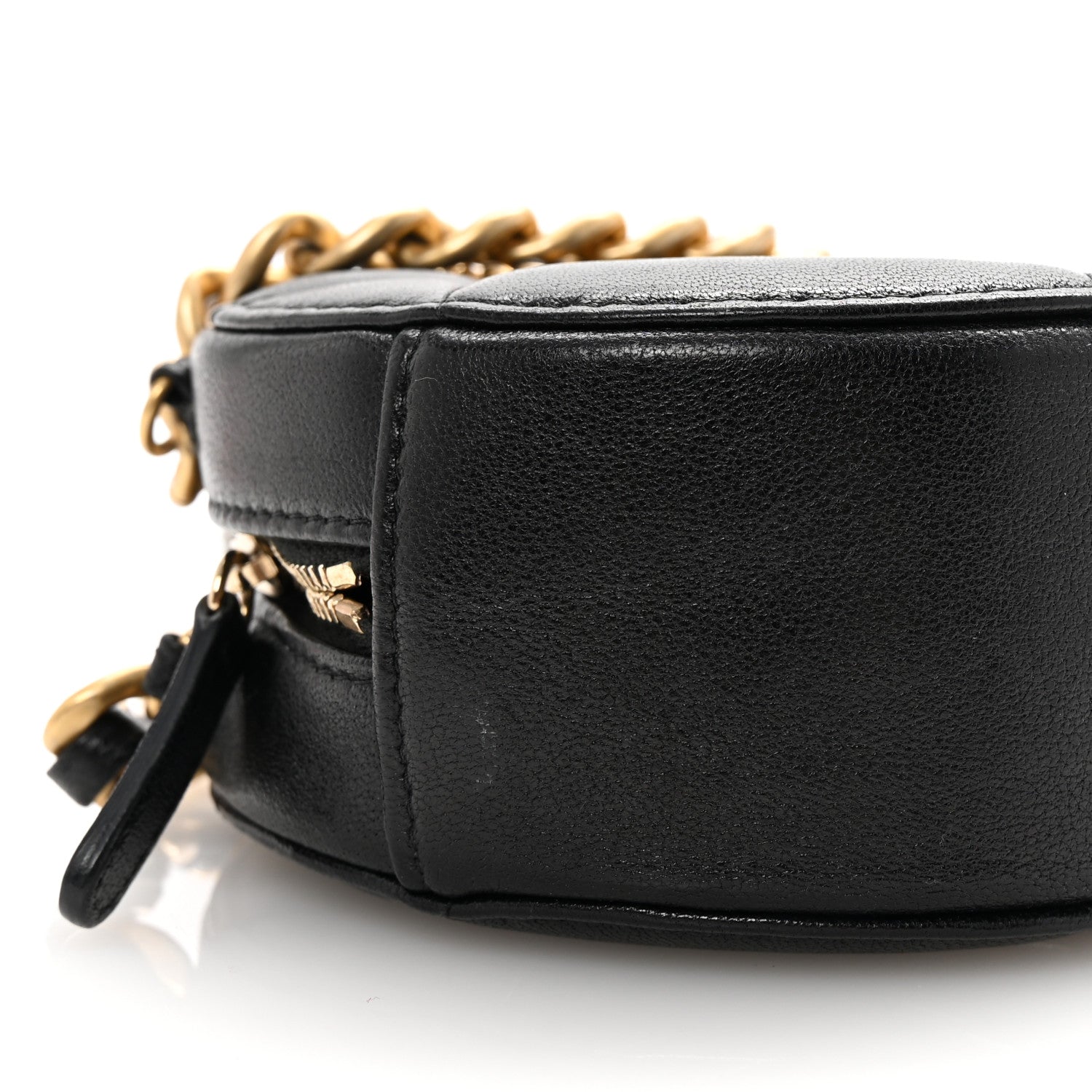 Shiny Goatskin Quilted Chanel 19 Round Clutch With Chain Black