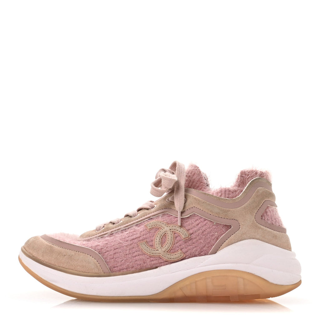 Suede Calfskin Stretch Fabric CC Sneakers 38.5 Pink